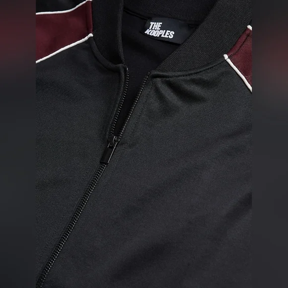 The Kooples Colorblock Zipped Sweatshirt Track Jacket Baseball Collar Silk Trim - Picture 6 of 11